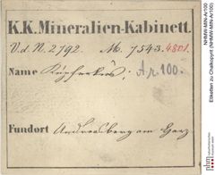 Etiketten zu Chalkopyrit (NHMW-MIN-Ar100)